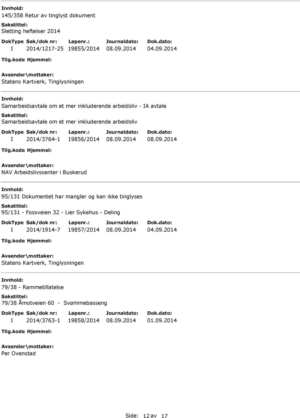 Buskerud 95/131 Dokumentet har mangler og kan ikke tinglyses 95/131 - Fossveien 32 - Lier Sykehus - Deling 2014/1914-7 19857/2014 Statens