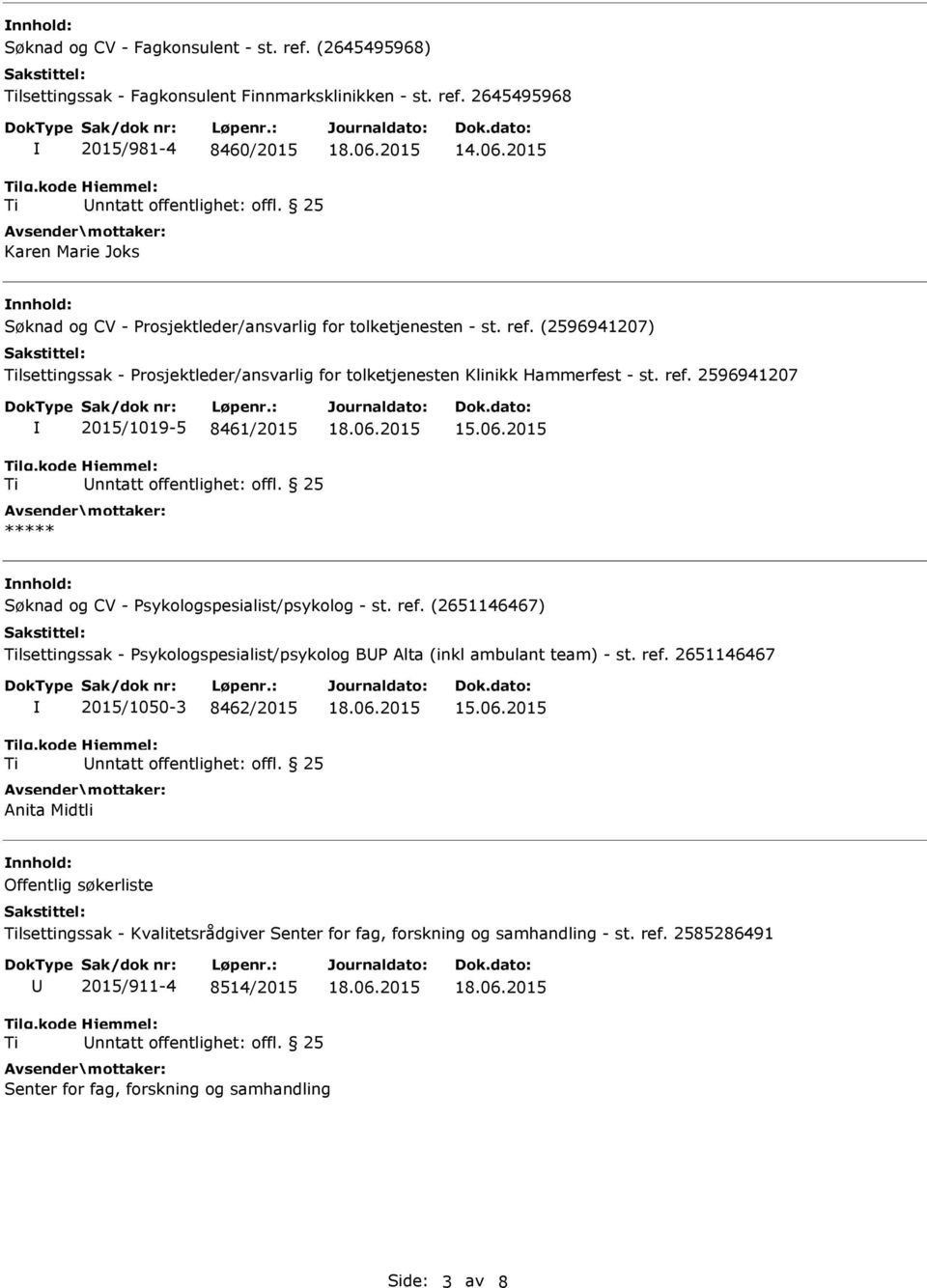 ref. (2651146467) lsettingssak - Psykologspesialist/psykolog BP Alta (inkl ambulant team) - st. ref.