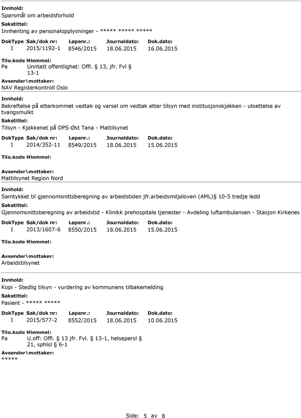 Mattilsynet 2014/352-11 8549/2015 Mattilsynet Region Nord nnhold: Samtykket til gjennomsnittsberegning av arbeidstiden jfr.