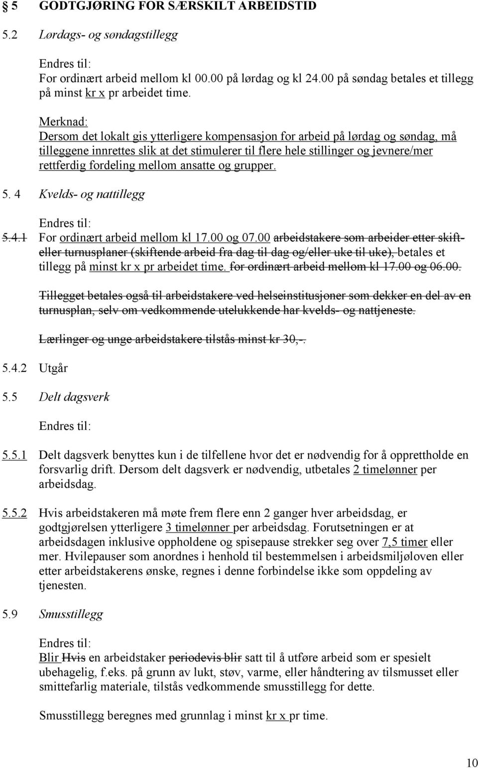 mellom ansatte og grupper. 5. 4 Kvelds- og nattillegg 5.4.1 For ordinært arbeid mellom kl 17.00 og 07.