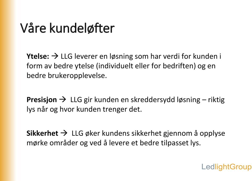 Presisjon LLG gir kunden en skreddersydd løsning riktig lys når og hvor kunden trenger