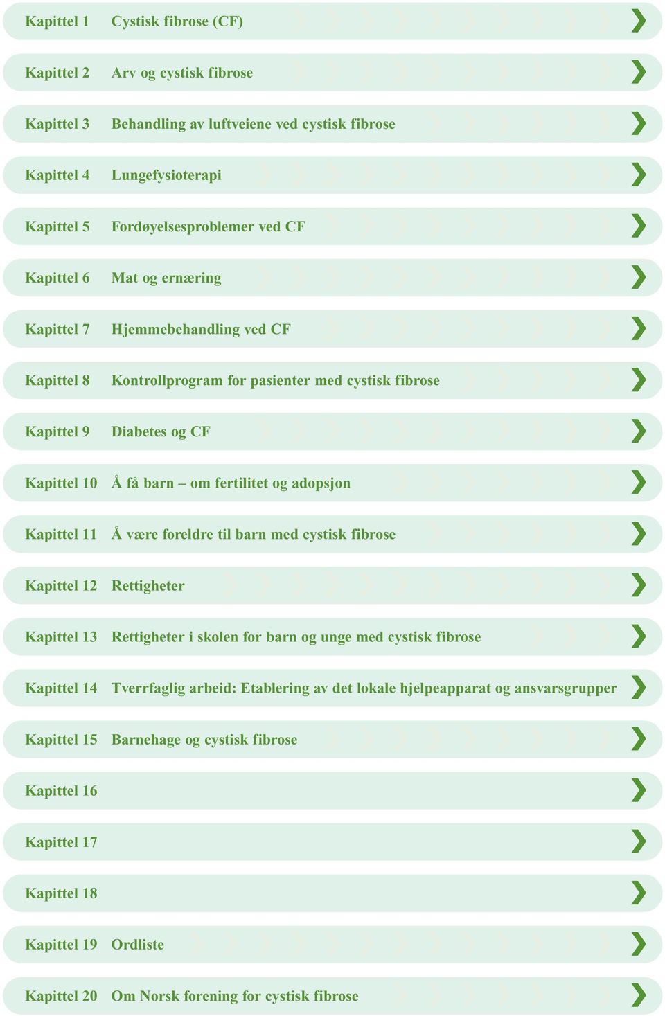 adopsjon Kapittel 11 Å være foreldre til barn med cystisk fibrose Kapittel 12 Rettigheter Kapittel 13 Rettigheter i skolen for barn og unge med cystisk fibrose Kapittel 14 Tverrfaglig arbeid: