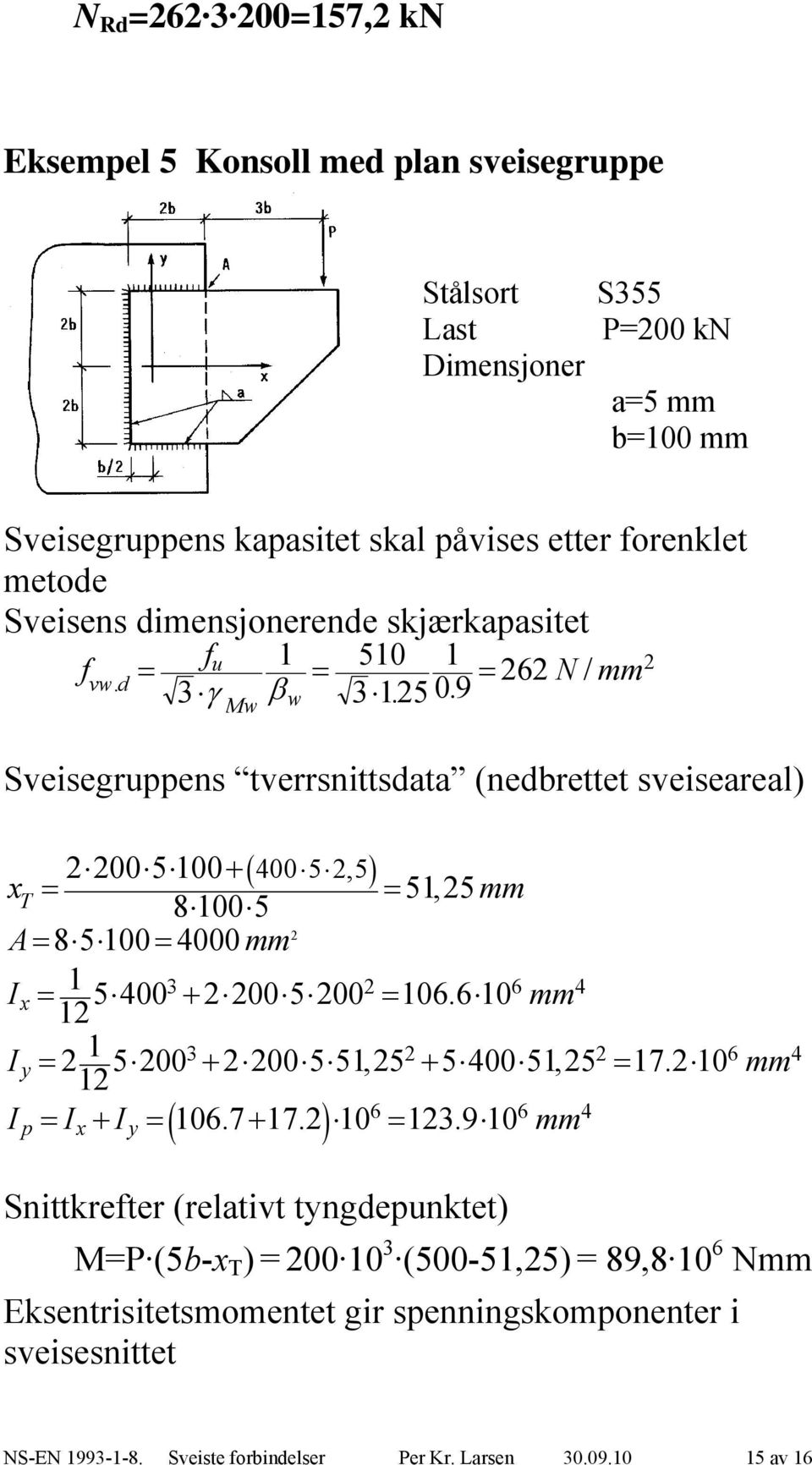 Mw w Sveisegruppens tverrsnittsdata (nedbrettet sveiseareal) 00500 4005,5 xt 5,5 8005 A8500 4000 I 5 400 00 5 00 0. 0 4 x I y 500 0055,5 54005,5 7.