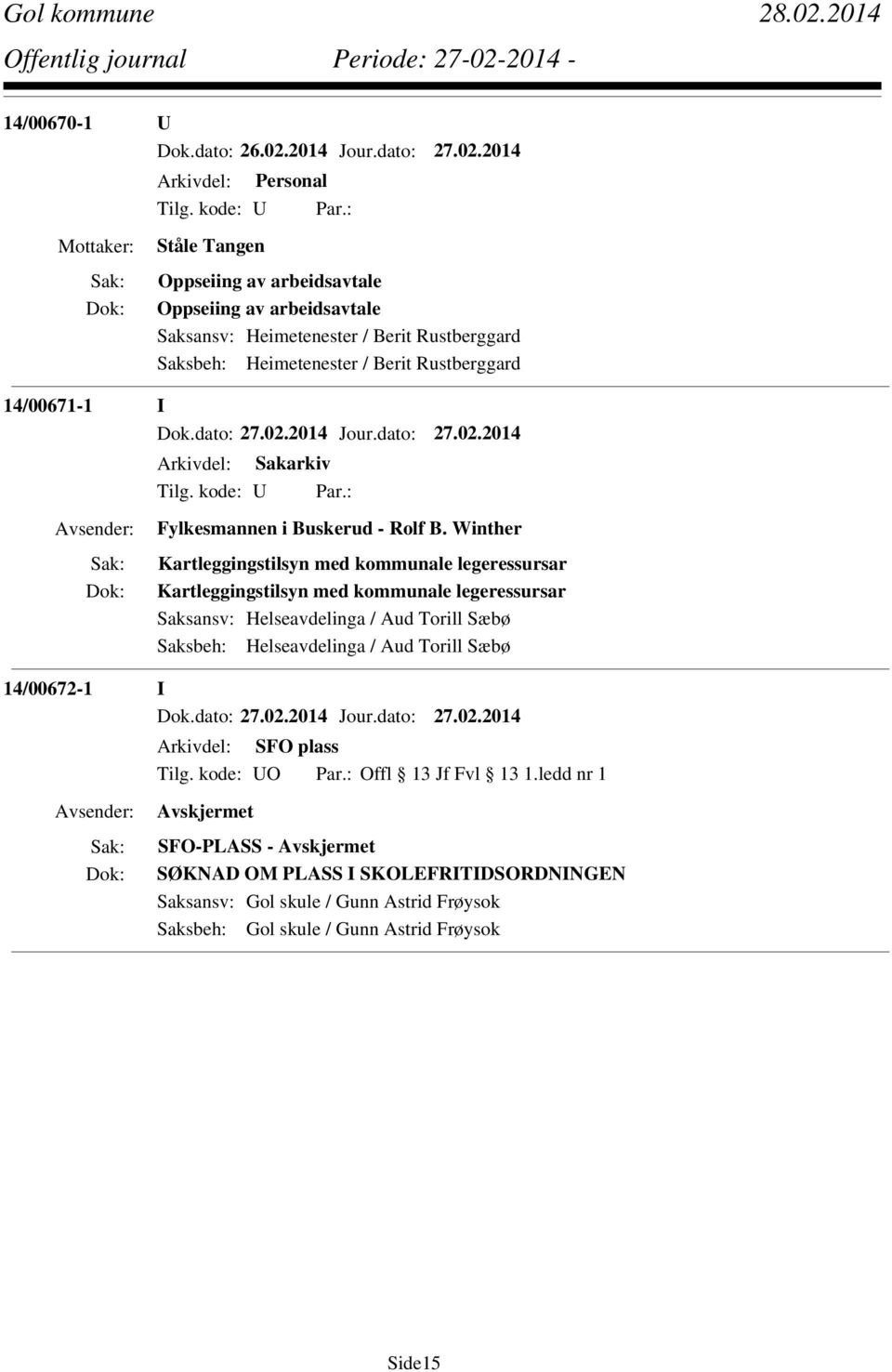 2014 Ståle Tangen 14/00671-1 I Fylkesmannen i Buskerud - Rolf B.