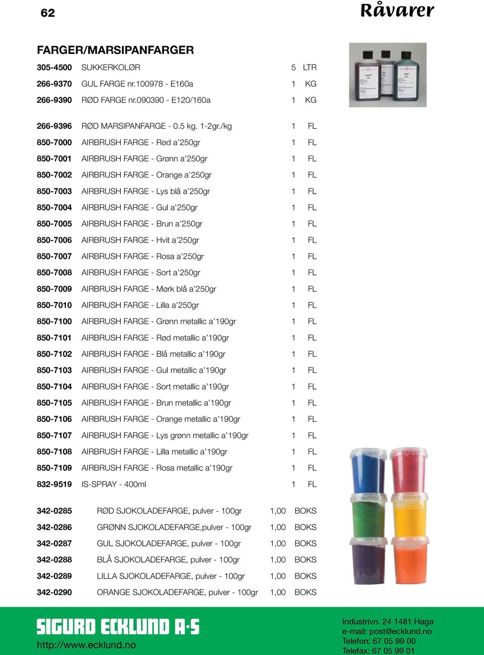 AIRBRUSH FARGE - Gul a 250gr 1 FL 850-7005 AIRBRUSH FARGE - Brun a 250gr 1 FL 850-7006 AIRBRUSH FARGE - Hvit a 250gr 1 FL 850-7007 AIRBRUSH FARGE - Rosa a 250gr 1 FL 850-7008 AIRBRUSH FARGE - Sort a