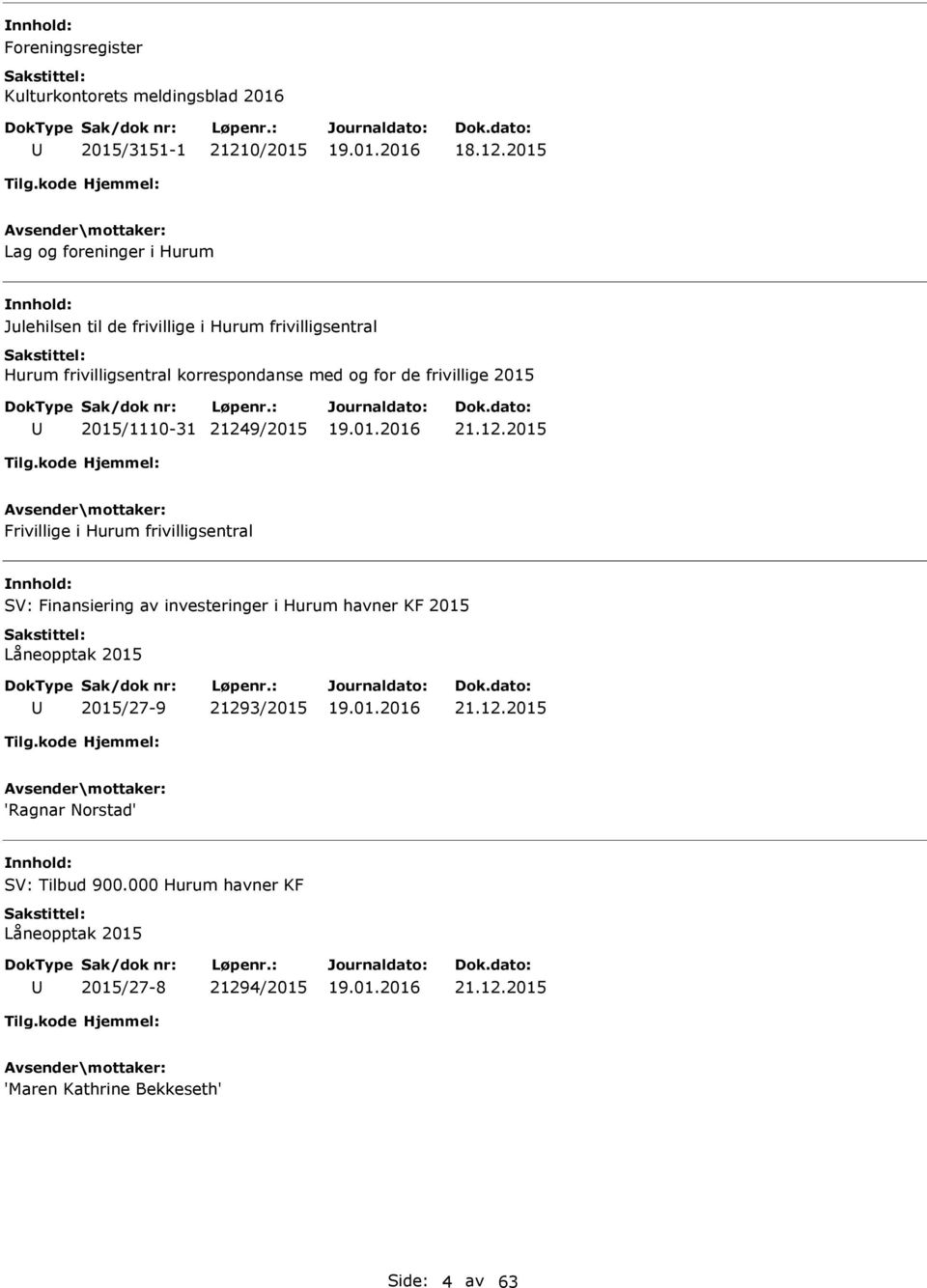 2015 Lag og foreninger i Hurum Julehilsen til de frivillige i Hurum frivilligsentral Hurum frivilligsentral korrespondanse med og for de