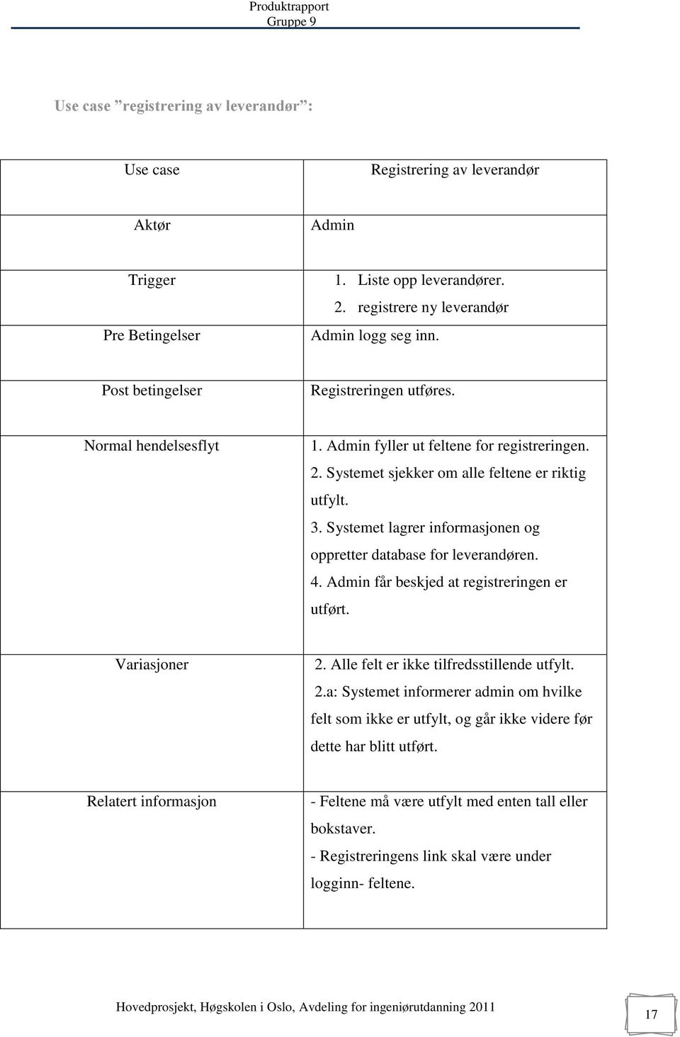 Systemet lagrer informasjonen og oppretter database for leverandøren. 4. Admin får beskjed at registreringen er utført. Variasjoner 2.