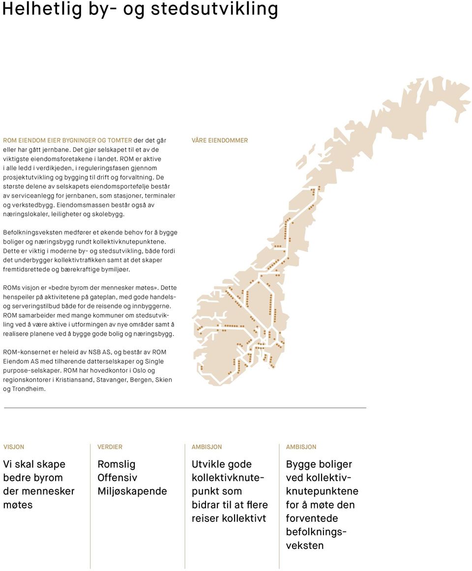 De største delene av selskapets eiendomsportefølje består av serviceanlegg for jernbanen, som stasjoner, terminaler og verkstedbygg.