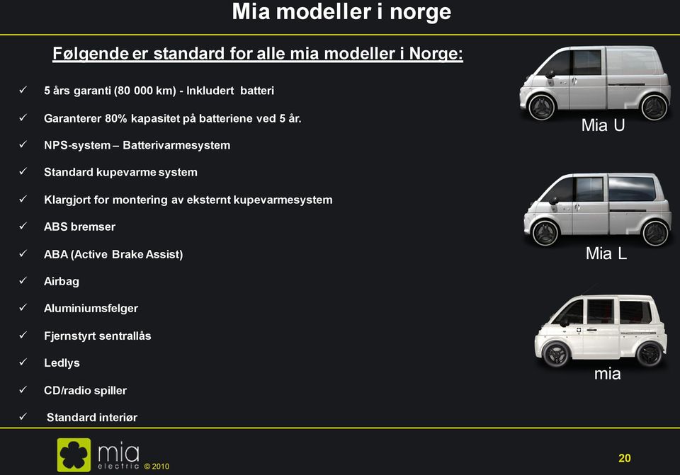 NPS-system Batterivarmesystem Standard kupevarme system Klargjort for montering av eksternt