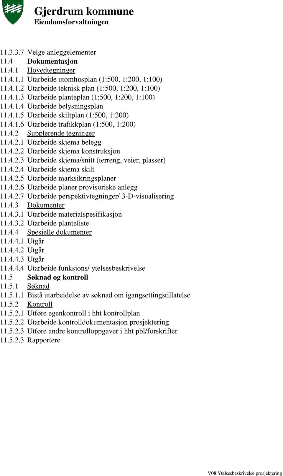 4.2.3 Utarbeide skjema/snitt (terreng, veier, plasser) 11.4.2.4 Utarbeide skjema skilt 11.4.2.5 Utarbeide marksikringsplaner 11.4.2.6 Utarbeide planer provisoriske anlegg 11.4.2.7 Utarbeide perspektivtegninger/ 3-D-visualisering 11.