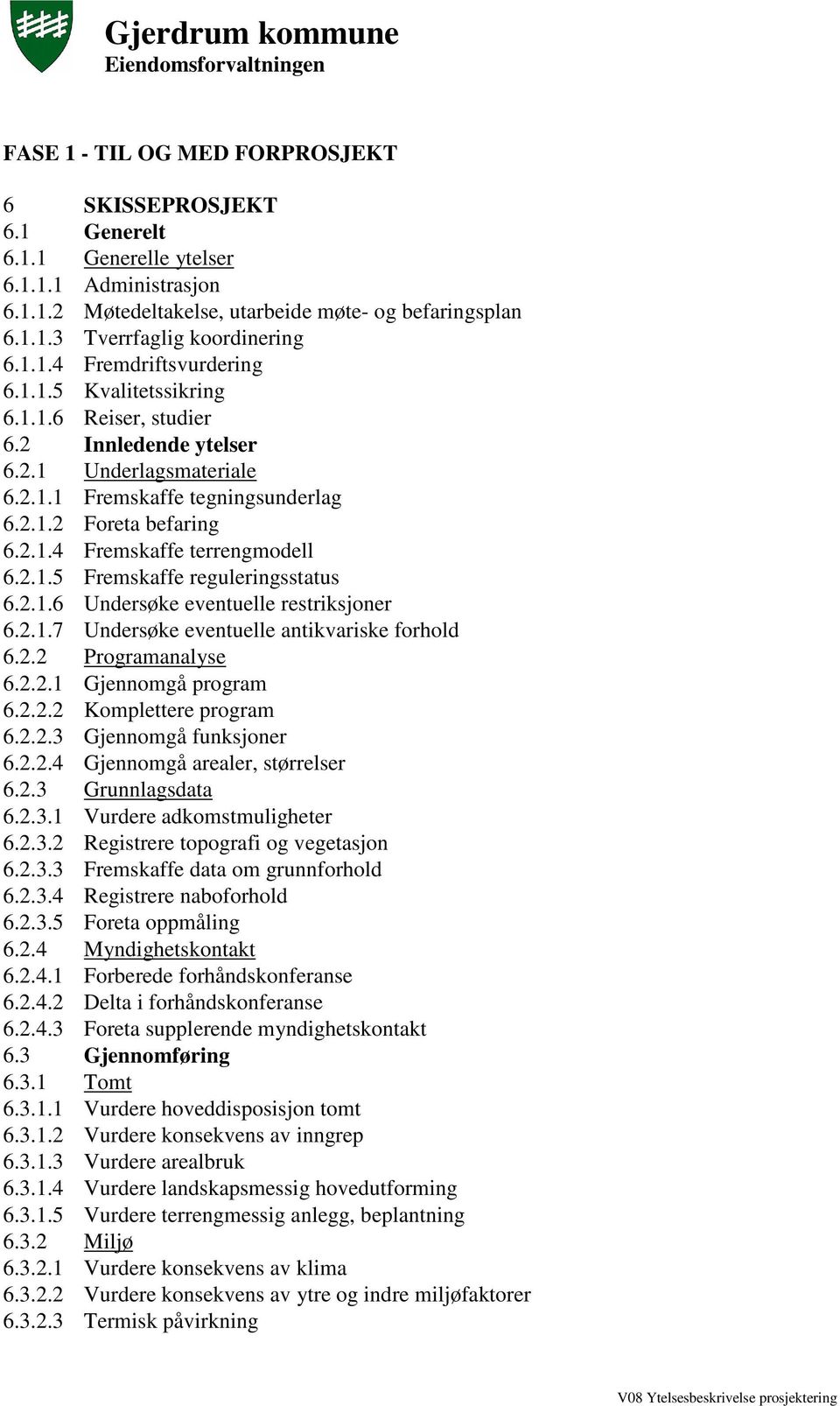 2.1.5 Fremskaffe reguleringsstatus 6.2.1.6 Undersøke eventuelle restriksjoner 6.2.1.7 Undersøke eventuelle antikvariske forhold 6.2.2 Programanalyse 6.2.2.1 Gjennomgå program 6.2.2.2 Komplettere program 6.