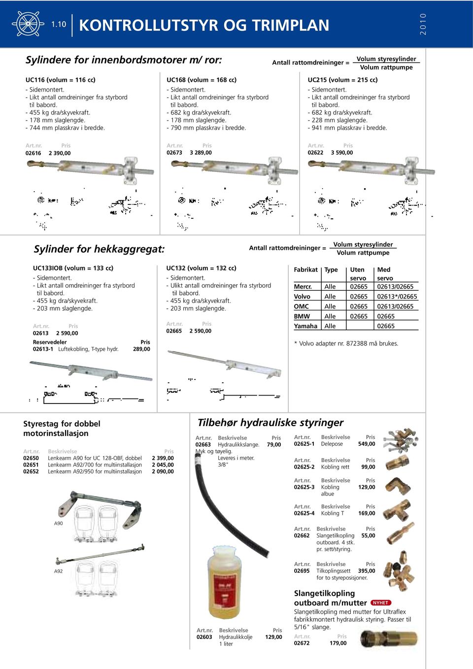 Antall rattomdreininger = Volum styresylinder Volum rattpumpe UC215 (volum = 215 cc) - Sidemontert. - Likt antall omdreininger fra styrbord til babord. - 682 kg dra/skyvekraft. - 228 mm slaglengde.