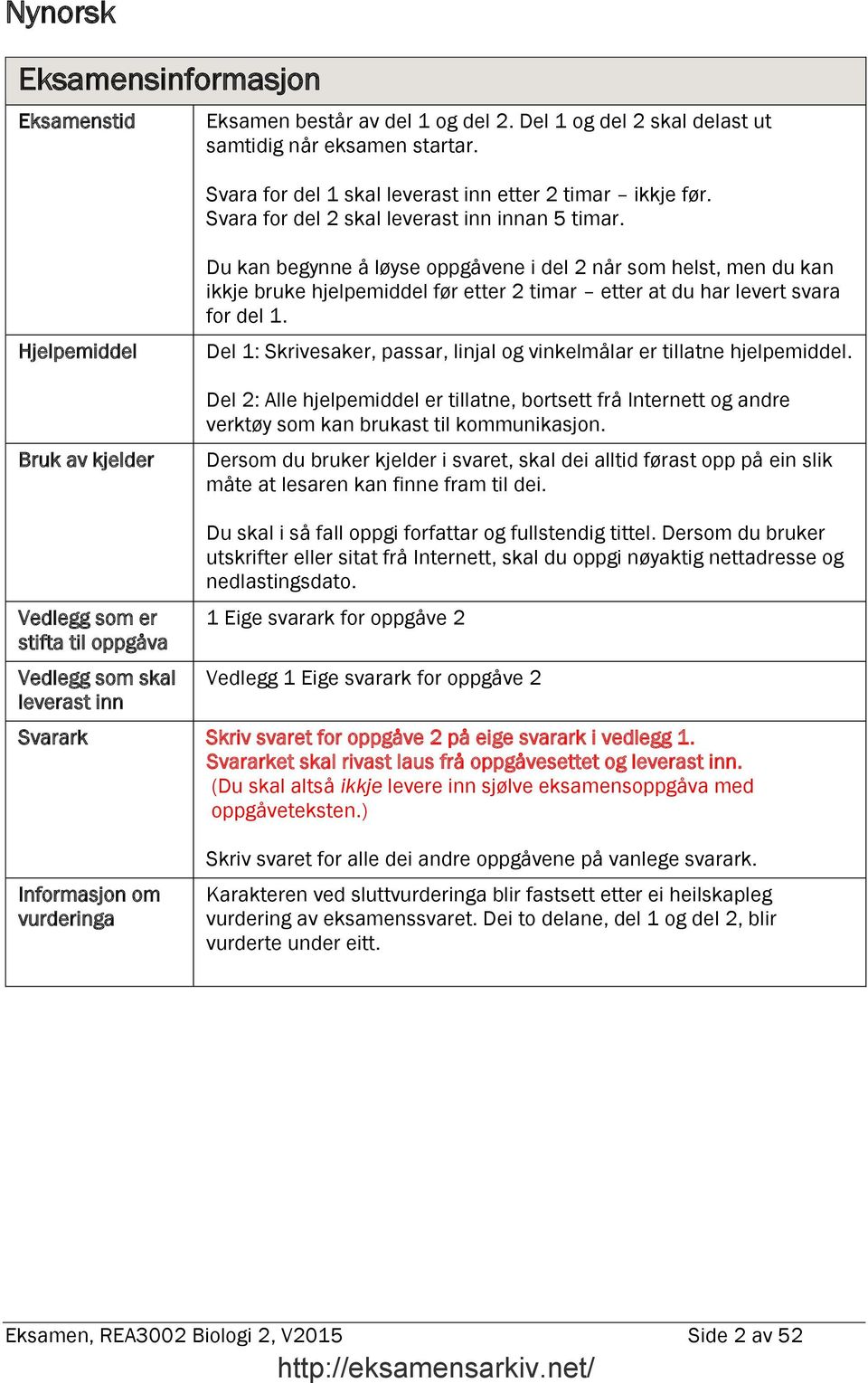 Hjelpemiddel Bruk av kjelder Du kan begynne å løyse oppgåvene i del 2 når som helst, men du kan ikkje bruke hjelpemiddel før etter 2 timar etter at du har levert svara for del 1.