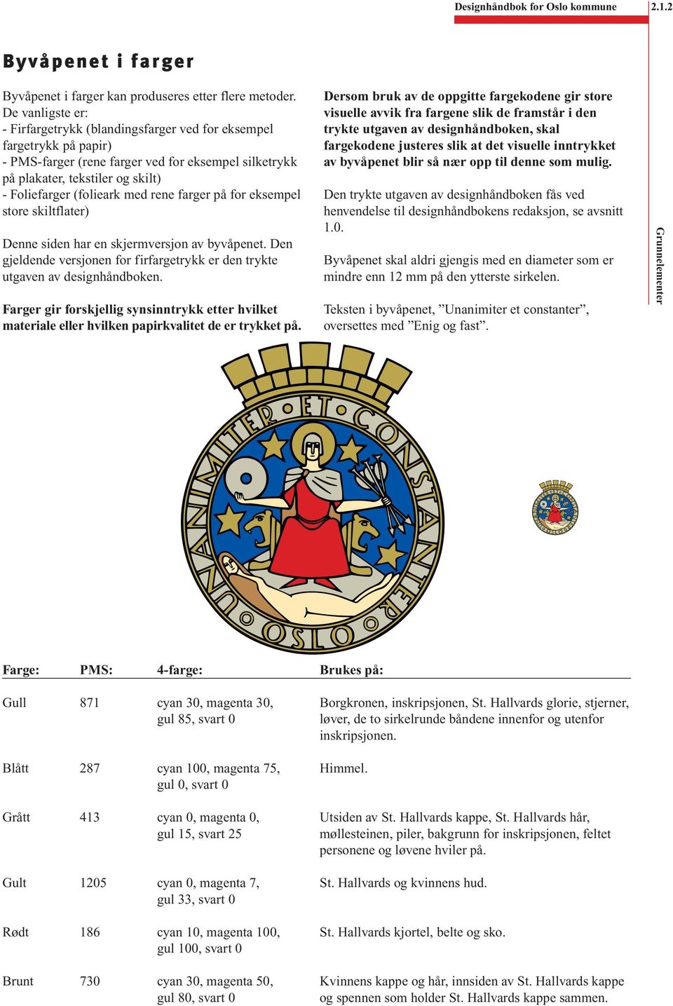 med rene farger på for eksempel store skiltflater) Denne siden har en skjermversjon av byvåpenet. Den gjeldende versjonen for firfargetrykk er den trykte utgaven av designhåndboken.