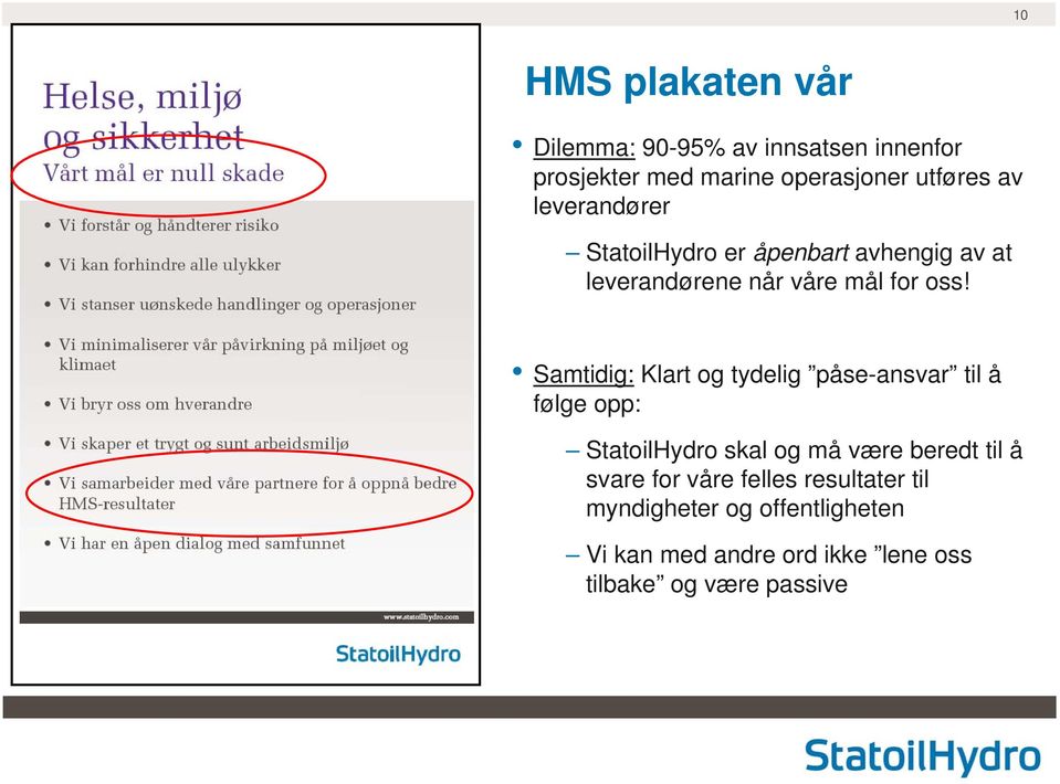 Samtidig: Klart og tydelig påse-ansvar til å følge opp: StatoilHydro skal og må være beredt til å svare