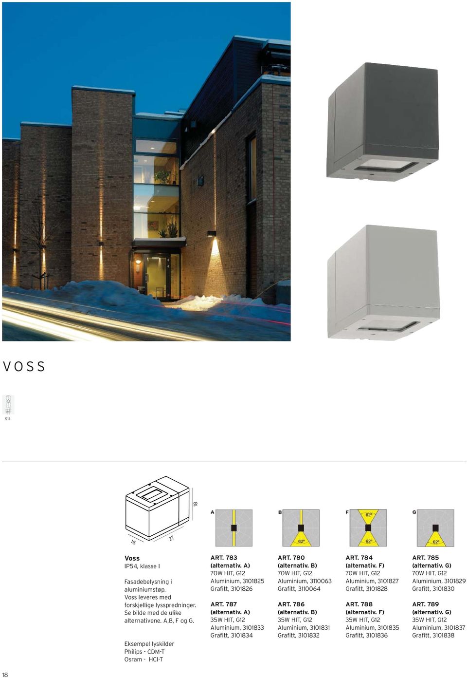 A) 35W HIT, G12 Aluminium, 3101833 Grafitt, 3101834 ART. 780 (alternativ. B) 70W HIT, G12 Aluminium, 3110063 Grafitt, 3110064 ART. 786 (alternativ.