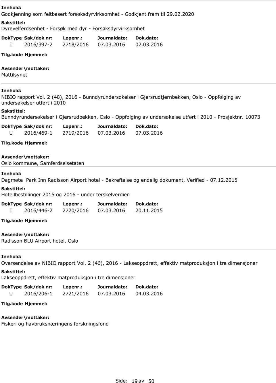 Prosjektnr. 10073 2016/469-1 2719/2016 Oslo kommune, Samferdselsetaten Dagmøte Park nn Radisson Airport hotel - Bekreftelse og endelig dokument, Verified - 07.12.