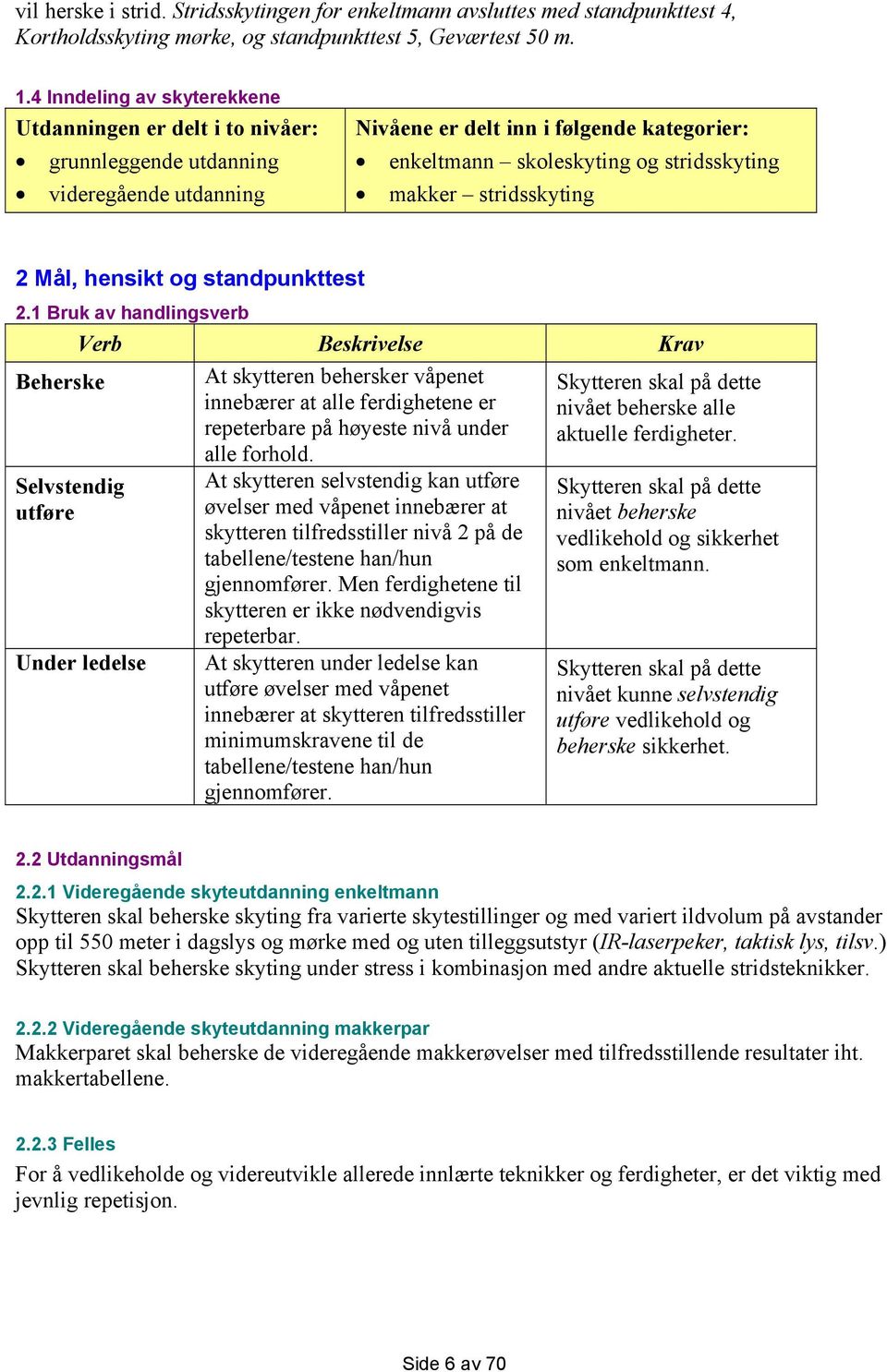 stridsskyting 2 Mål, hensikt og standpunkttest 2.