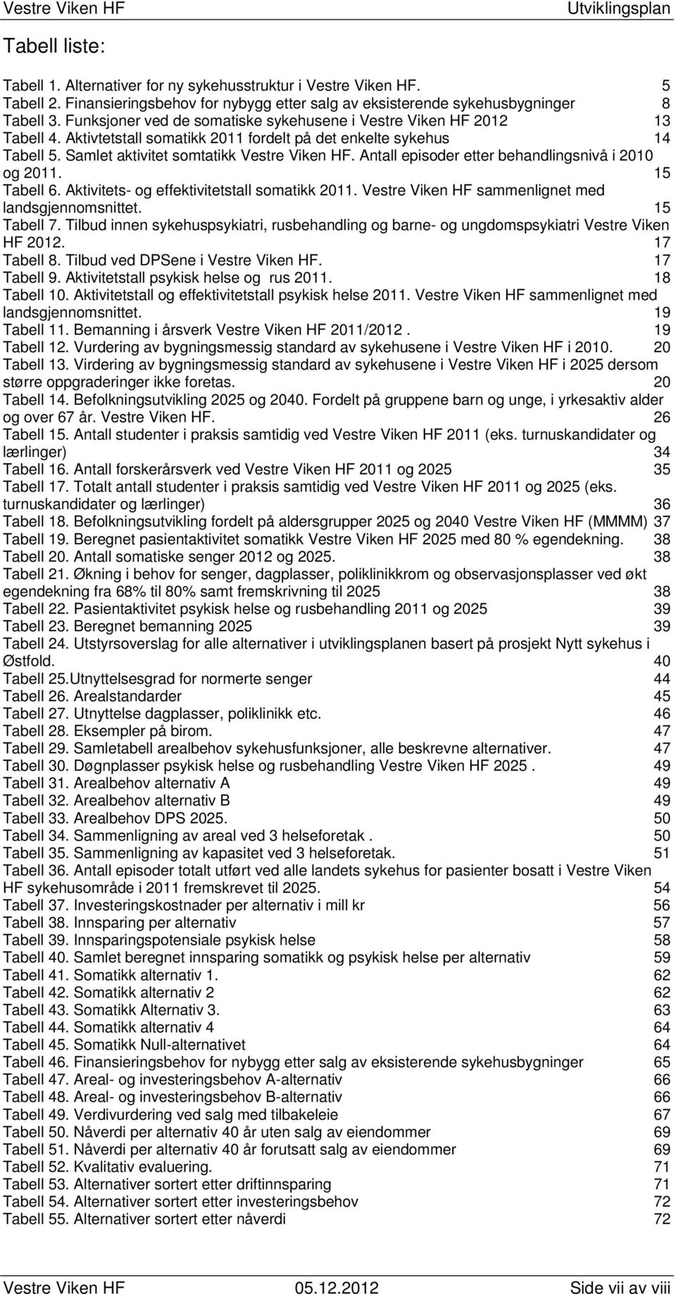 Antall episoder etter behandlingsnivå i 2010 og 2011. 15 Tabell 6. Aktivitets- og effektivitetstall somatikk 2011. Vestre Viken HF sammenlignet med landsgjennomsnittet. 15 Tabell 7.