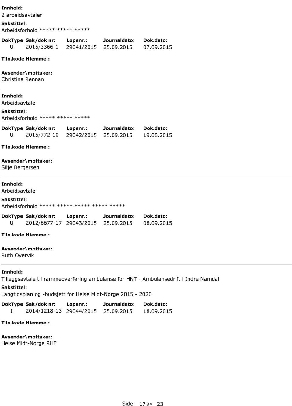 2015 Silje Bergersen Arbeidsavtale 2012/6677-17 29043/2015 08.09.
