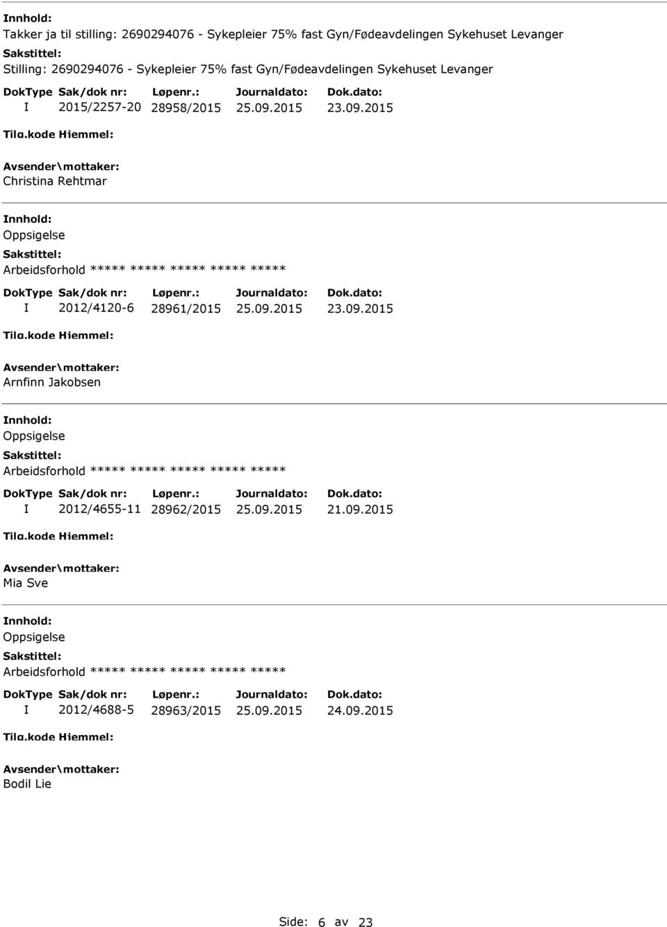 28958/2015 Christina Rehtmar Oppsigelse 2012/4120-6 28961/2015 Arnfinn Jakobsen Oppsigelse