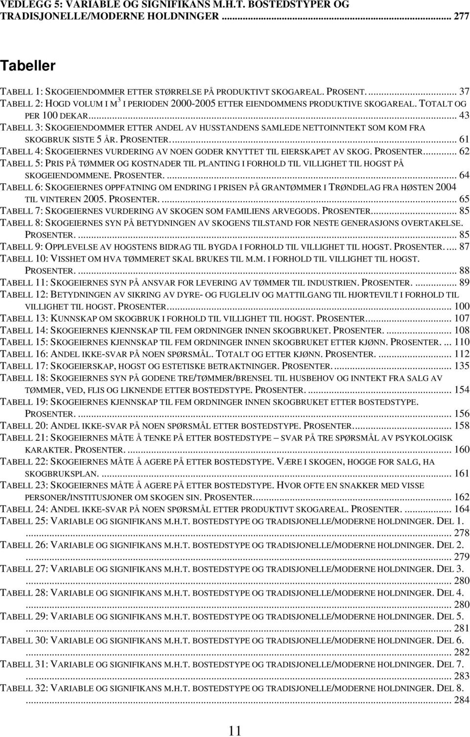 .. 43 TABELL 3: SKOGEIENDOMMER ETTER ANDEL AV HUSSTANDENS SAMLEDE NETTOINNTEKT SOM KOM FRA SKOGBRUK SISTE 5 ÅR. PROSENTER.