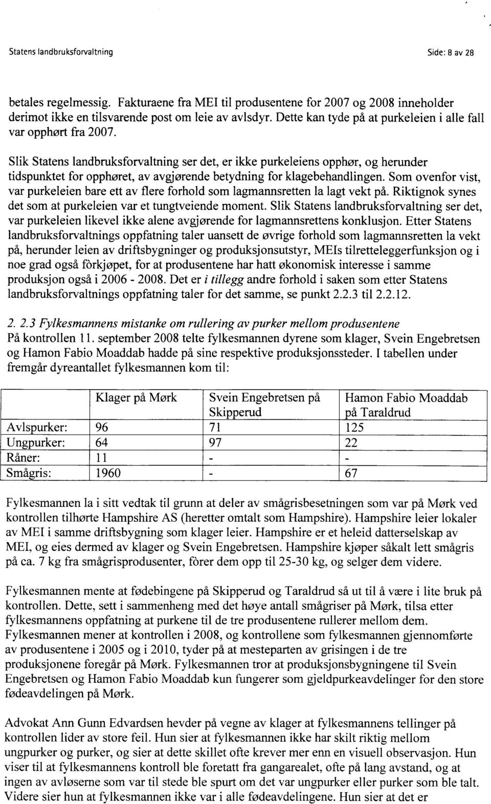 Slik Statens landbruksforvaltning ser det, er ikke purkeleiens opphør, og herunder tidspunktet for opphøret, av avgjørende betydning for klagebehandlingen.