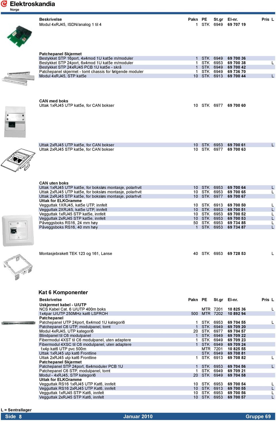 700 44 L CAN med boks Uttak 1xRJ45 UTP kat5e, for CAN bokser 10 STK 6977 69 700 60 Uttak 2xRJ45 UTP kat5e, for CAN bokser 10 STK 6953 69 700 61 L Uttak 2xRJ45 STP kat5e, for CAN bokser 10 STK 6977 69