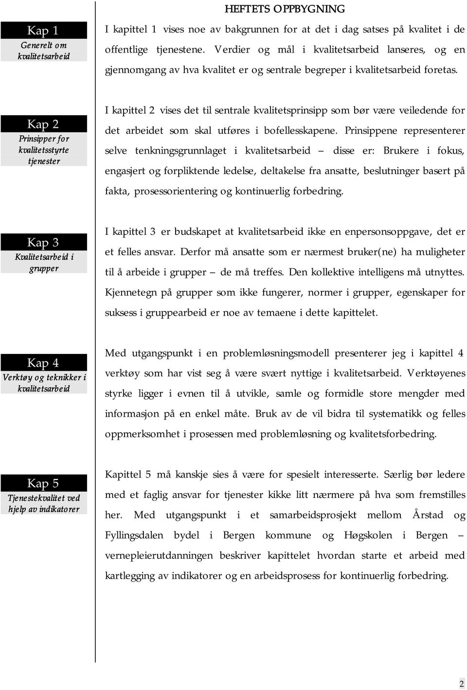 Kap 2 Prinsipper for kvalitetsstyrte tjenester I kapittel 2 vises det til sentrale kvalitetsprinsipp som bør være veiledende for det arbeidet som skal utføres i bofellesskapene.