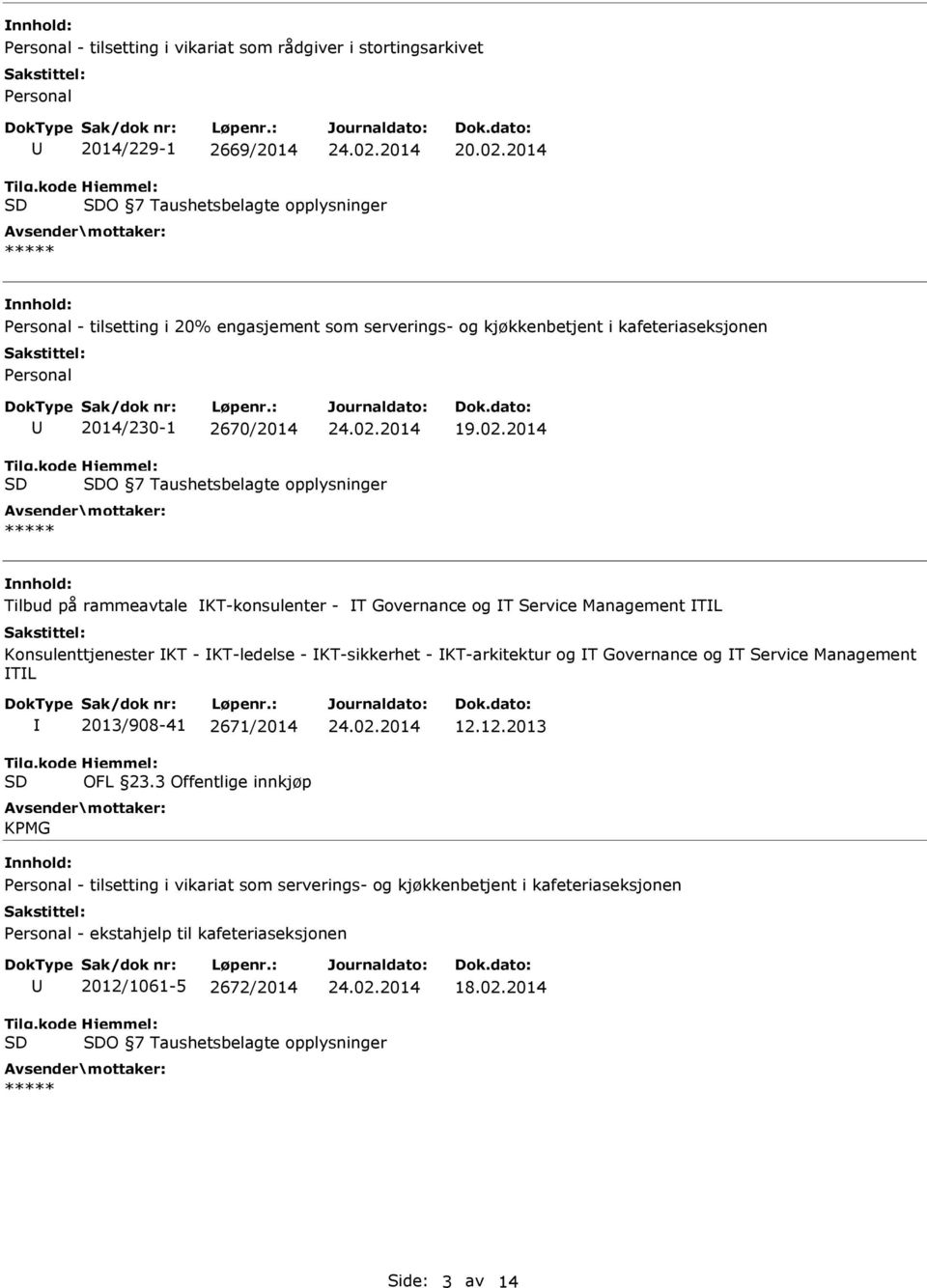 2014 O 7 Taushetsbelagte opplysninger Tilbud på rammeavtale KT-konsulenter - T Governance og T Service Management TL Konsulenttjenester KT - KT-ledelse - KT-sikkerhet -