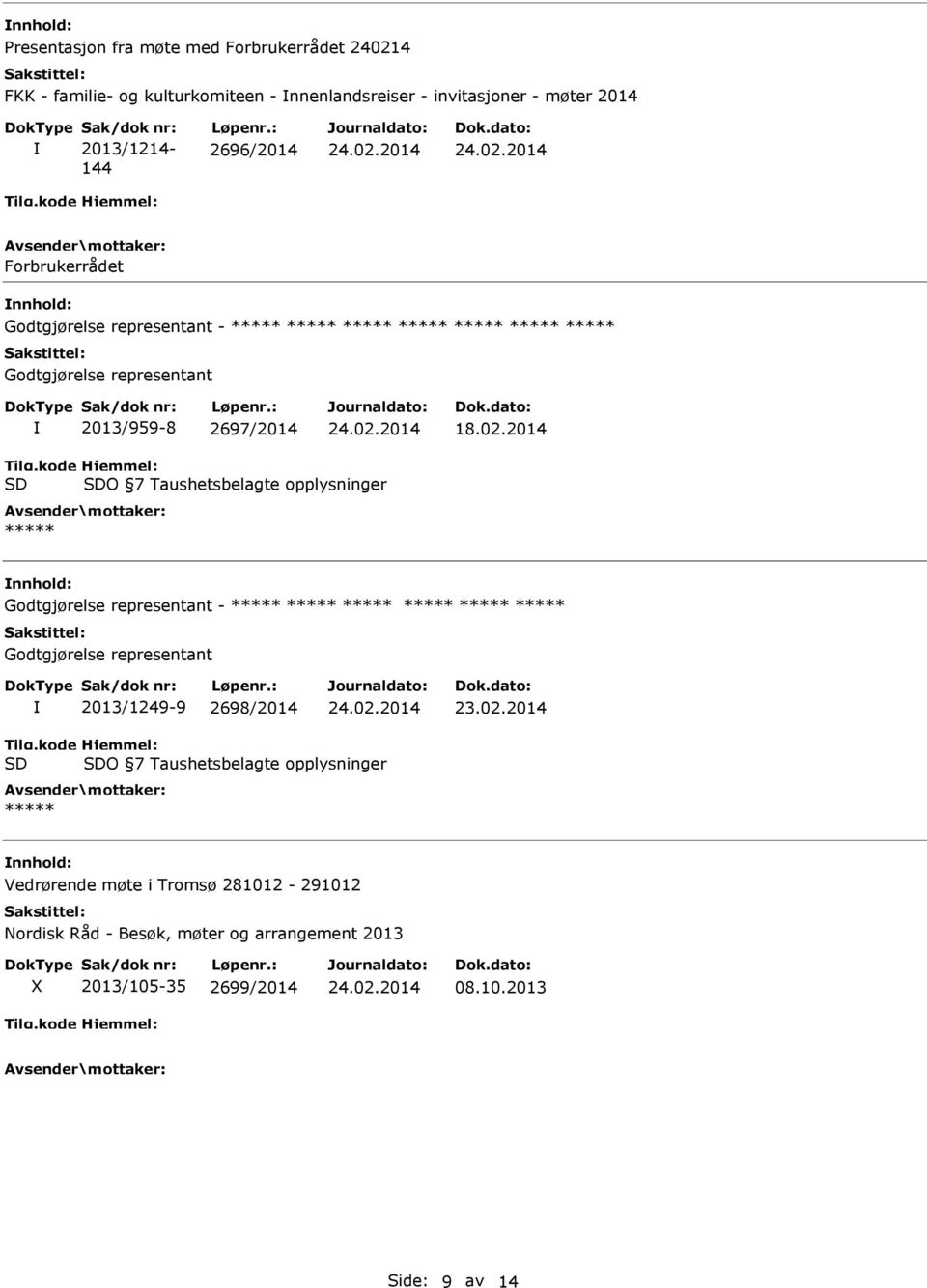 2014 O 7 Taushetsbelagte opplysninger Godtgjørelse representant - Godtgjørelse representant 2013/1249-9 2698/2014 23.02.