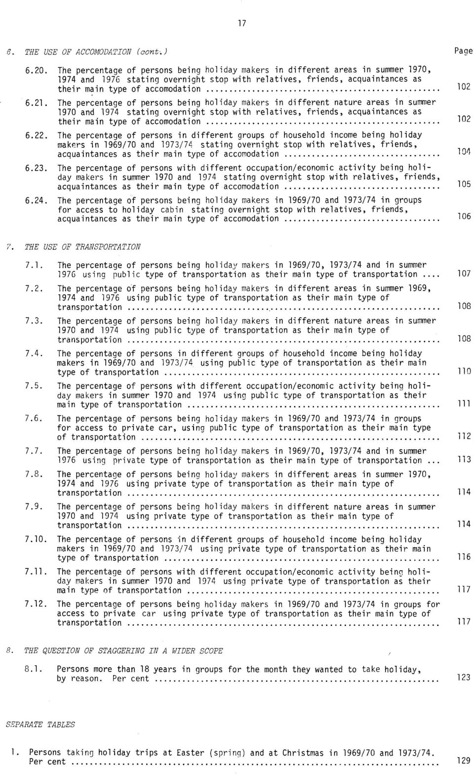 The percentage of persons being holiday makers in different nature areas in summer 1970 and 1974 stating overnight stop with relatives, friends, acquaintances as their main type of accomodation 6.22.