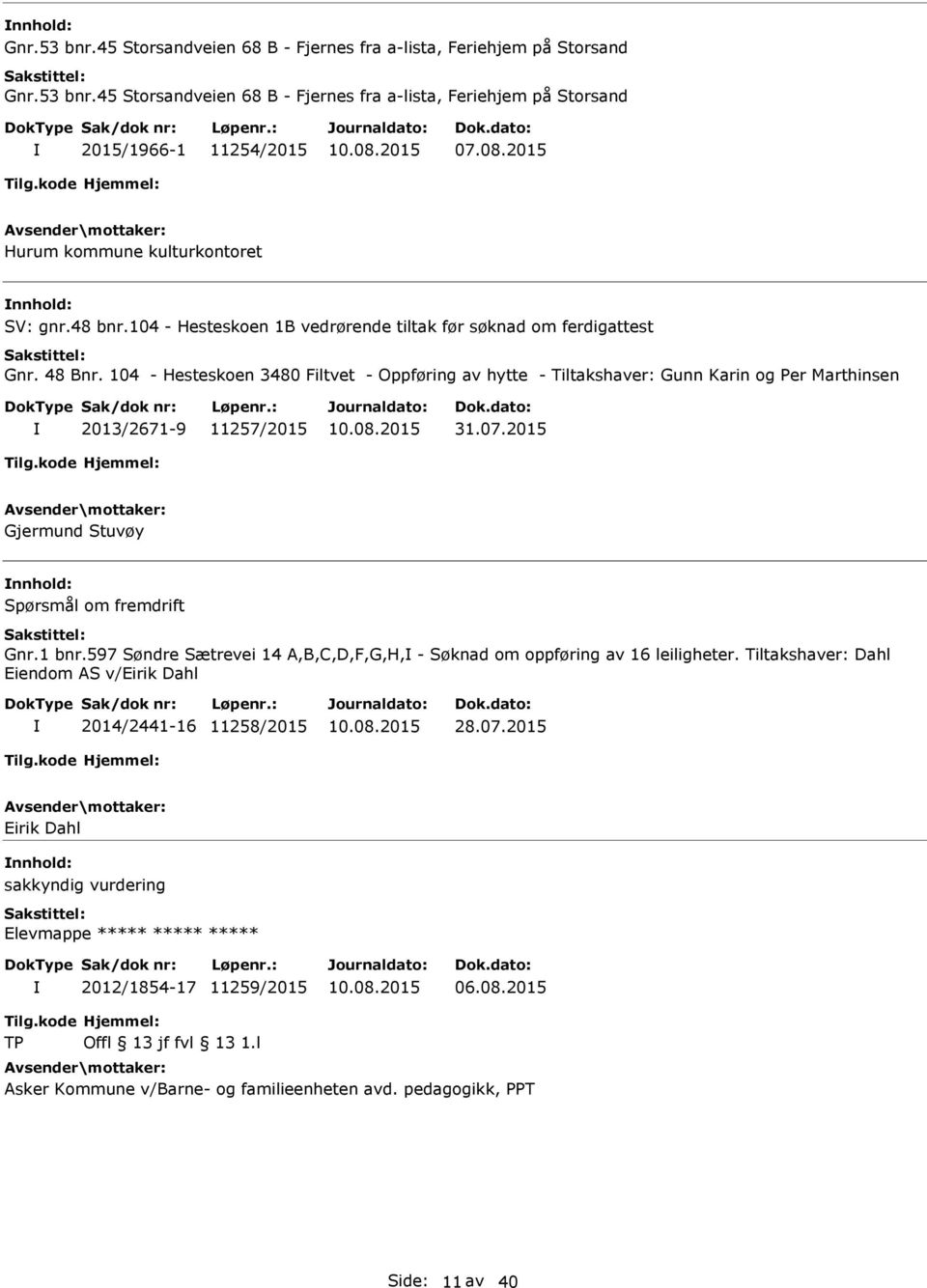 104 - Hesteskoen 3480 Filtvet - Oppføring av hytte - Tiltakshaver: Gunn Karin og Per Marthinsen 2013/2671-9 11257/2015 31.07.2015 Gjermund Stuvøy Spørsmål om fremdrift Gnr.1 bnr.