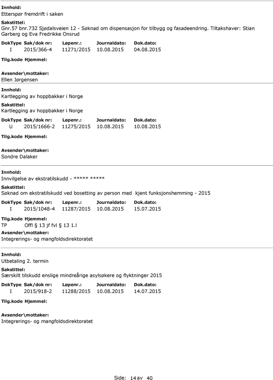 2015 Ellen Jørgensen Kartlegging av hoppbakker i Norge Kartlegging av hoppbakker i Norge 2015/1666-2 11275/2015 Sondre Dalaker nnvilgelse av ekstratilskudd - ***** *****