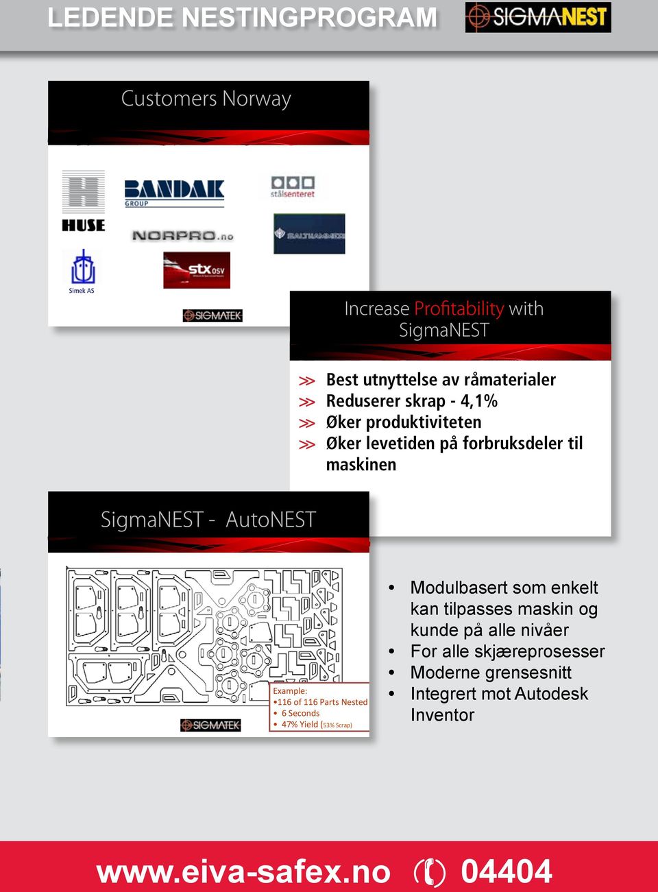 lifespan ofpå machine maskinen consumables SigmaNEST - AutoNEST Example: 116 of 116 Parts Nested 6 Seconds 47% Yield (53% Scrap) Modulbasert som