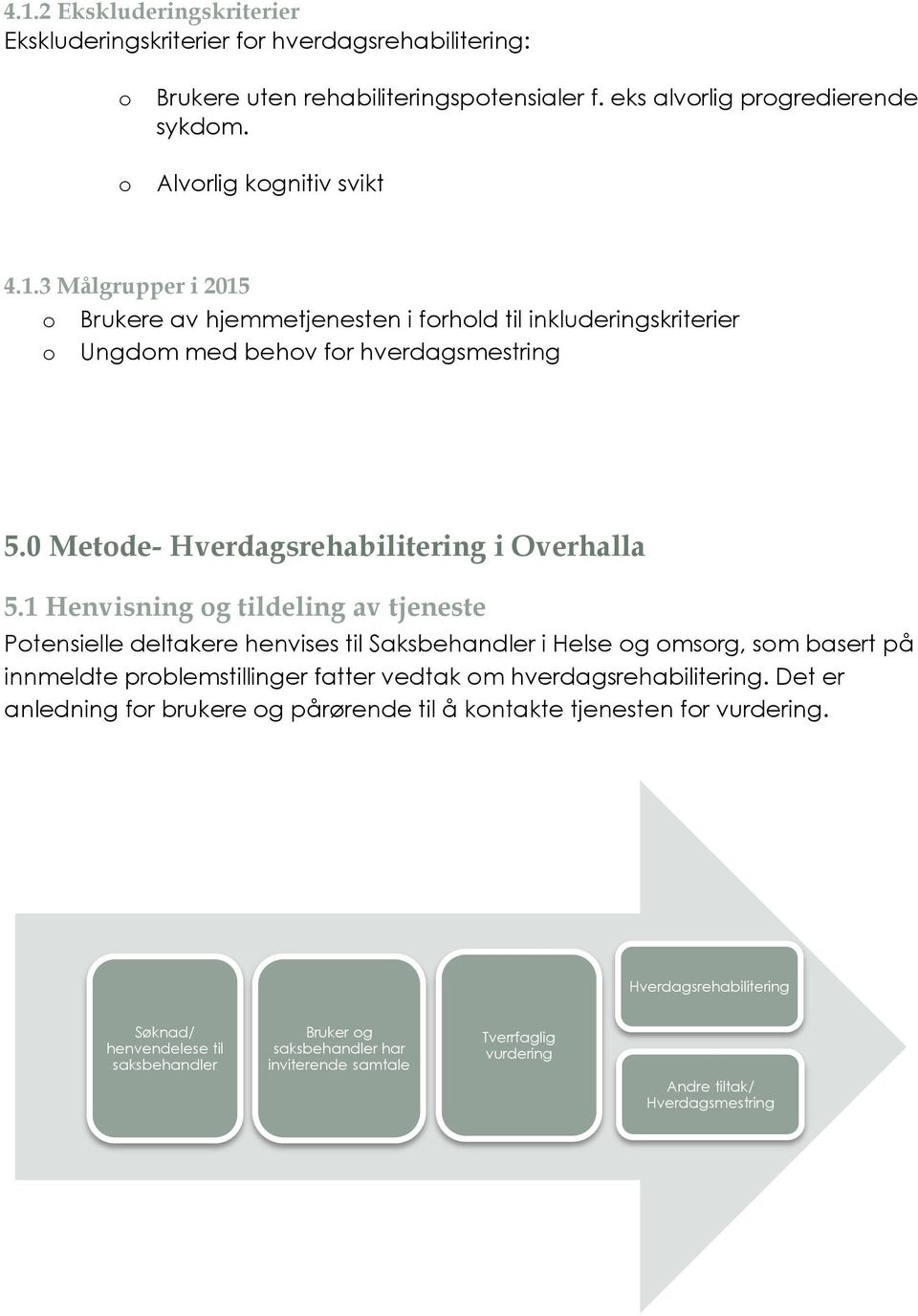 1 Henvisning og tildeling av tjeneste Potensielle deltakere henvises til Saksbehandler i Helse og omsorg, som basert på innmeldte problemstillinger fatter vedtak om hverdagsrehabilitering.