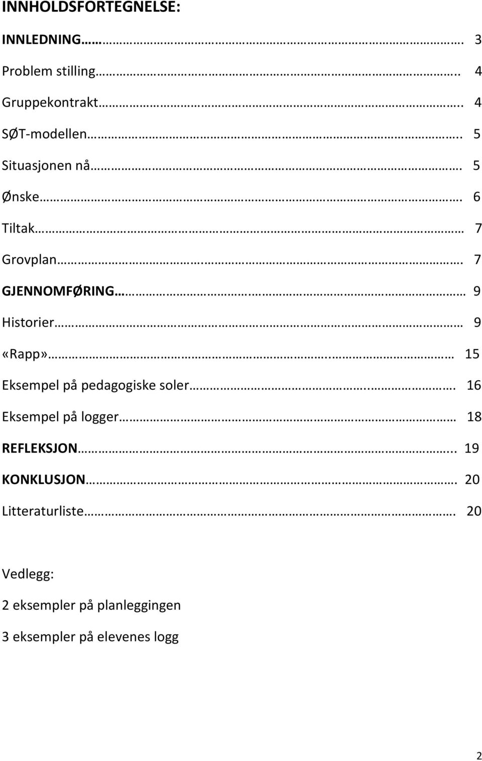 . 15 Eksempel på pedagogiske soler... 16 Eksempel på logger 18 REFLEKSJON... 19 KONKLUSJON.