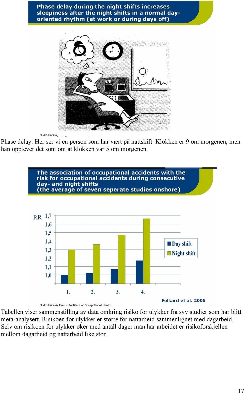 Tabellen viser sammenstilling av data omkring risiko for ulykker fra syv studier som har blitt meta-analysert.