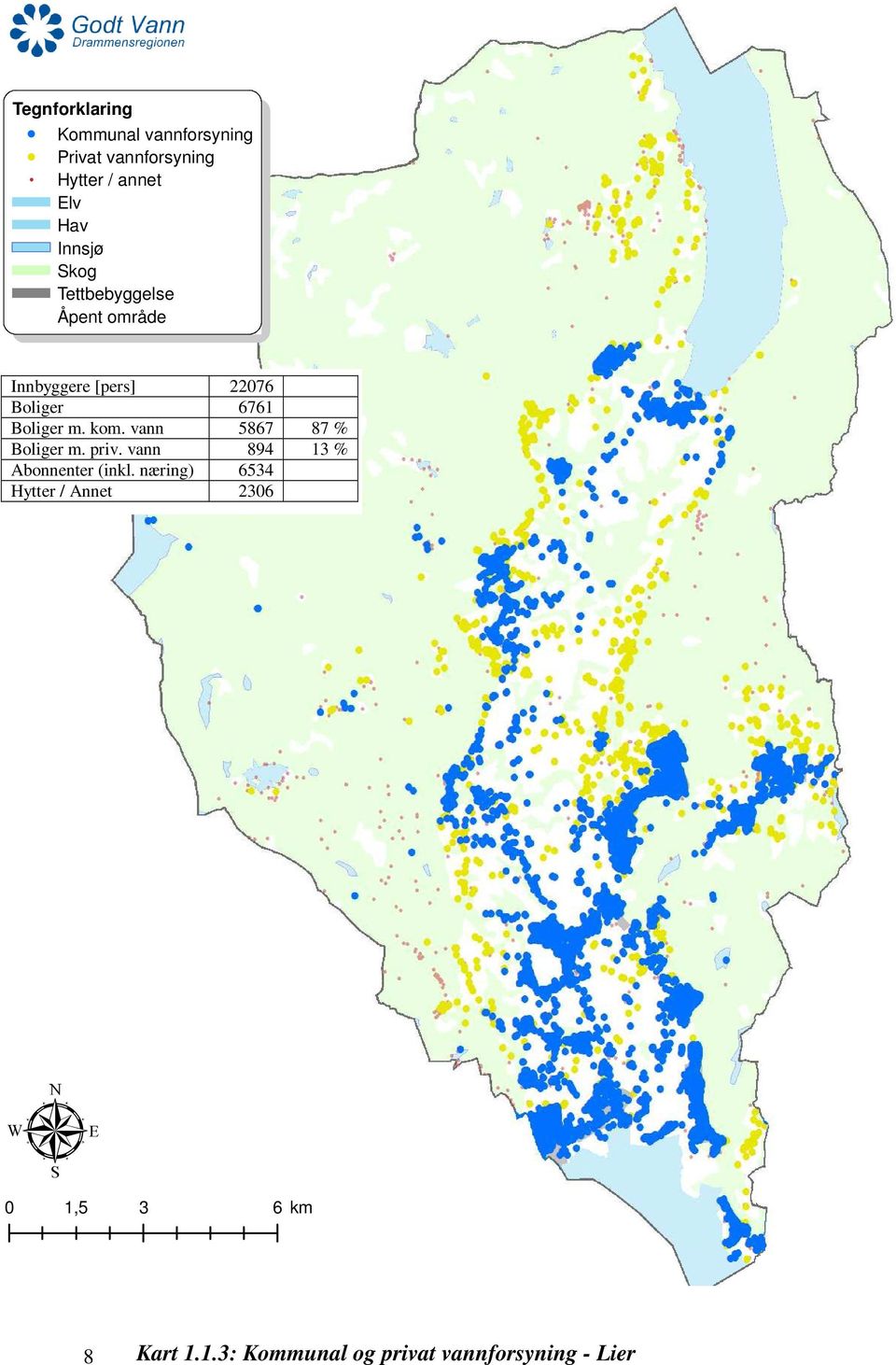 22076 Boliger 6761 Boliger m. kom. vann 5867 87 % Boliger m. priv.
