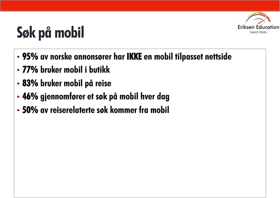 83% bruker mobil på reise 46% gjennomfører et søk på