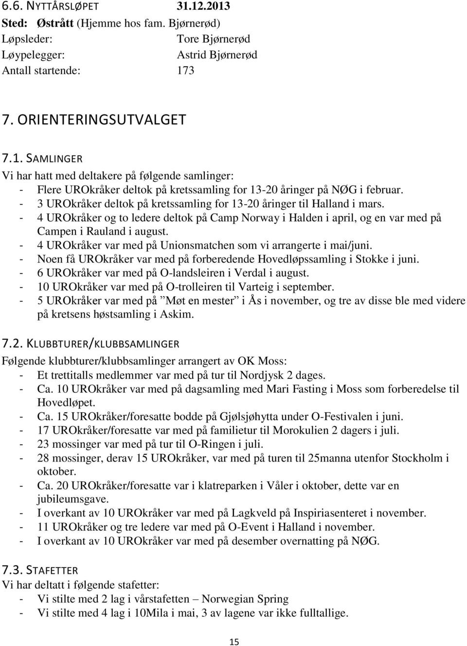 - 4 UROkråker var med på Unionsmatchen som vi arrangerte i mai/juni. - Noen få UROkråker var med på forberedende Hovedløpssamling i Stokke i juni.