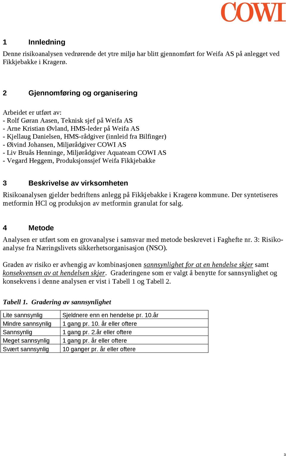 Bilfinger) - Øivind Johansen, Miljørådgiver COWI AS - Liv Bruås Henninge, Miljørådgiver Aquateam COWI AS - Vegard Heggem, Produksjonssjef Weifa Fikkjebakke 3 Beskrivelse av virksomheten