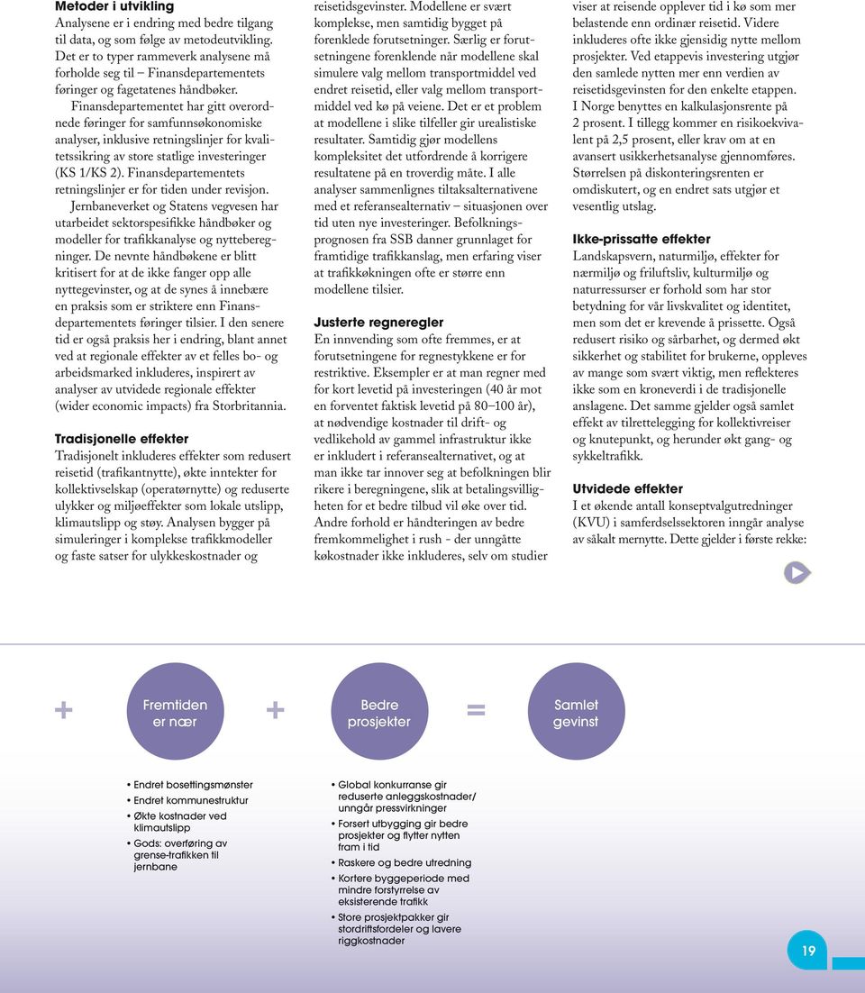 Finansdepartementet har gitt overordnede føringer for samfunnsøkonomiske analyser, inklusive retningslinjer for kvalitetssikring av store statlige investeringer (KS 1/KS 2).