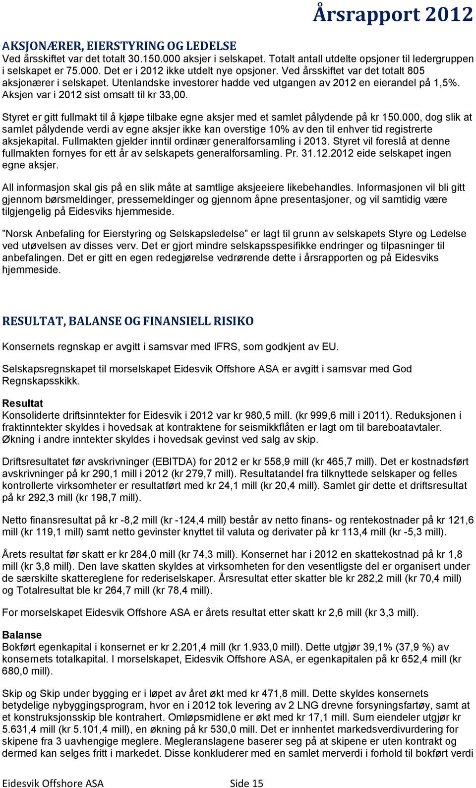 Styret er gitt fullmakt til å kjøpe tilbake egne aksjer med et samlet pålydende på kr 150.