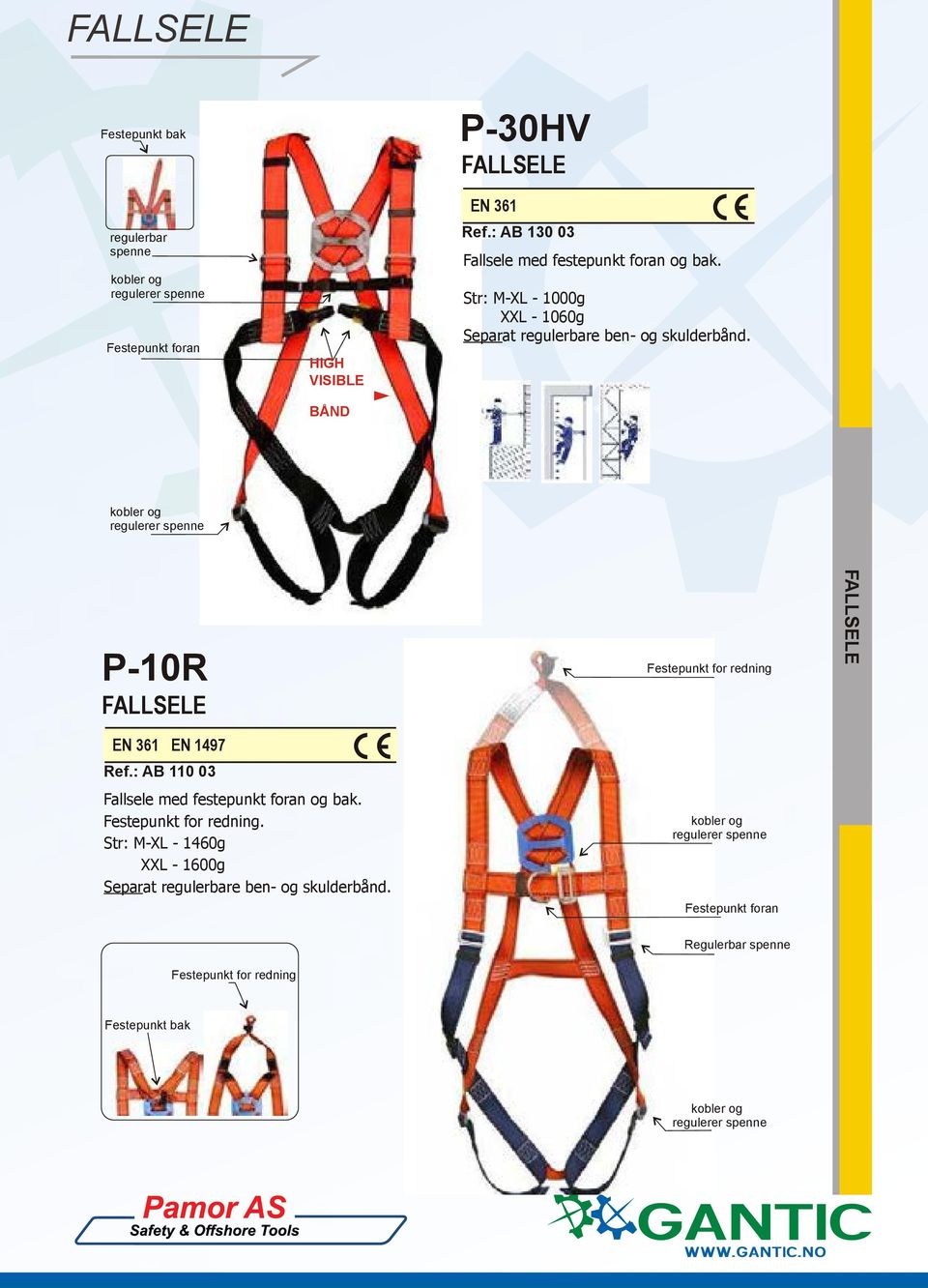 kobler og regulerer spenne P-10R EN 361 EN 1497 Ref.: AB 110 03 Fallsele med festepunkt foran og bak. Festepunkt for redning.