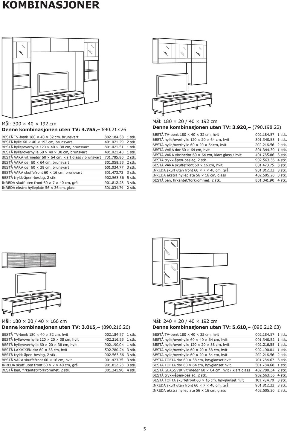 BESTÅ VARA dør 60 64 cm, brunsvart 801.058.33 2 stk. BESTÅ VARA dør 60 38 cm, brunsvart 601.034.77 3 stk. BESTÅ VARA skuffefront 60 16 cm, brunsvart 501.473.73 3 stk. BESTÅ trykk-åpen-beslag, 2 stk.