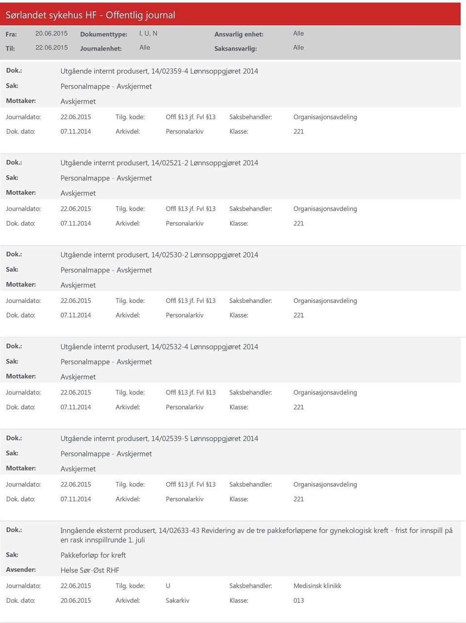 2014 Arkivdel: Personalarkiv tgående internt produsert, 14/02530-2 Lønnsoppgjøret 2014 Personalmappe - Organisasjonsavdeling Dok. dato: 07.11.