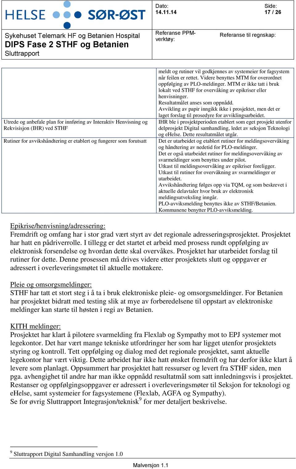 MTM er ikke tatt i bruk lokalt ved STHF for overvåking av epikriser eller henvisninger. Resultatmålet anses som oppnådd.