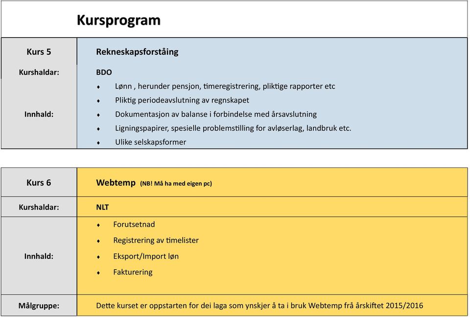 problemstilling for avløserlag, landbruk etc. Ulike selskapsformer Kurs 6 Webtemp (NB!