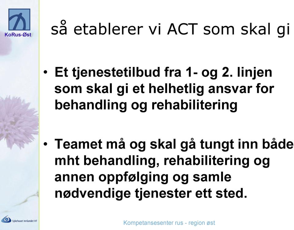 rehabilitering Teamet må og skal gå tungt inn både mht